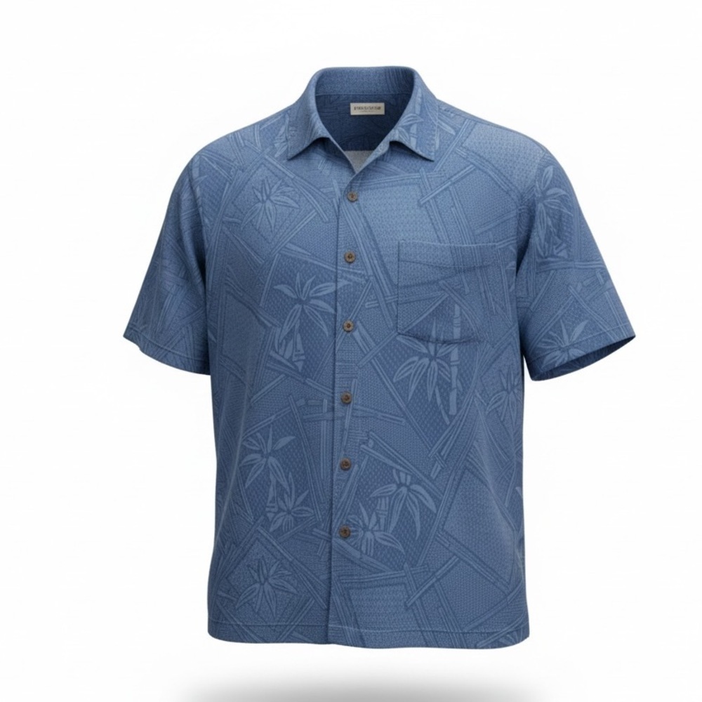 Jamaica Jaxx Mens 100% Silk Shirt, Button Down, Blue on Blue, Size Large